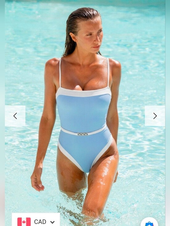 Berlook Other - Women’s Light Blue One-Piece Swimsuit with White Trim